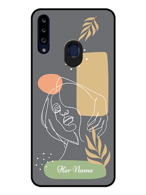 Custom Galaxy A20s Custom Glass Phone Case - Gazing Woman line art Design