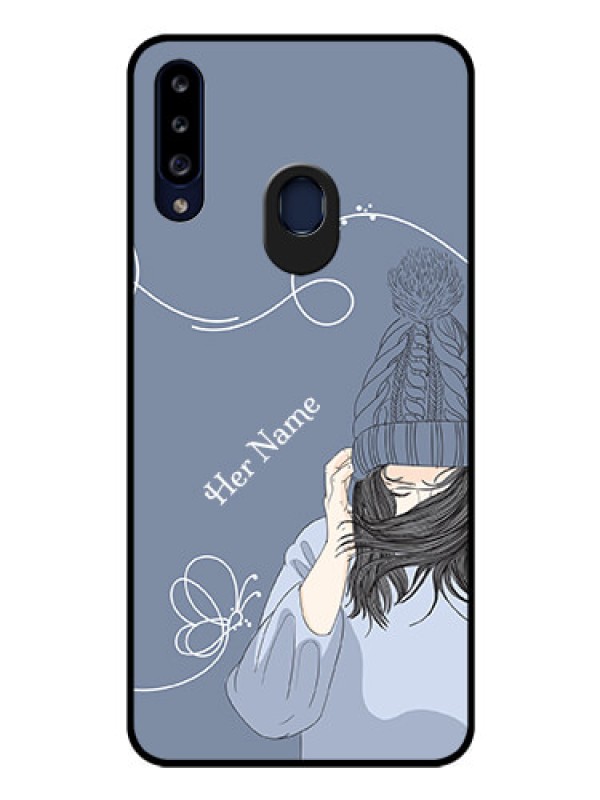 Custom Galaxy A20s Custom Glass Mobile Case - Girl in winter outfit Design