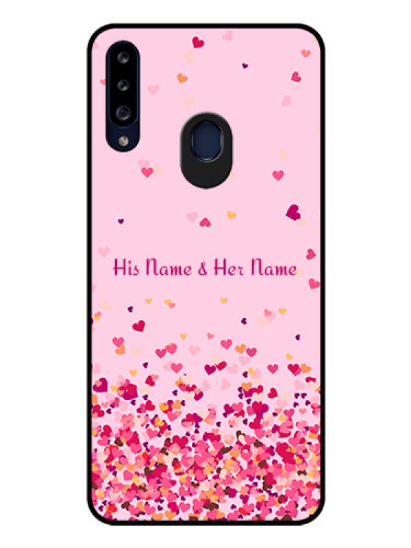 Custom Galaxy A20s Photo Printing on Glass Case - Floating Hearts Design