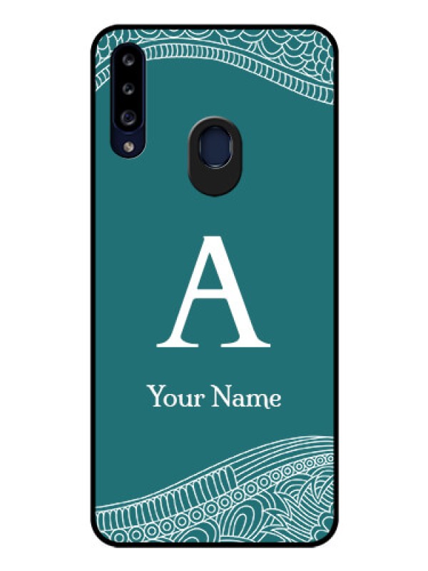 Custom Galaxy A20s Personalized Glass Phone Case - line art pattern with custom name Design