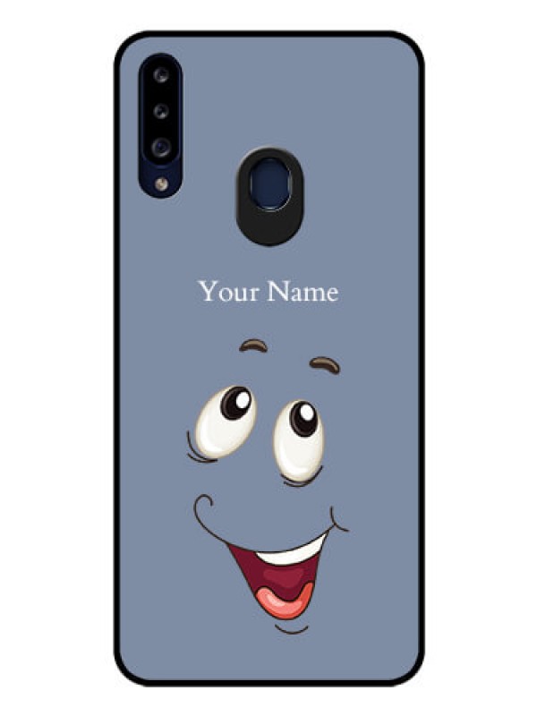 Custom Galaxy A20s Photo Printing on Glass Case - Laughing Cartoon Face Design