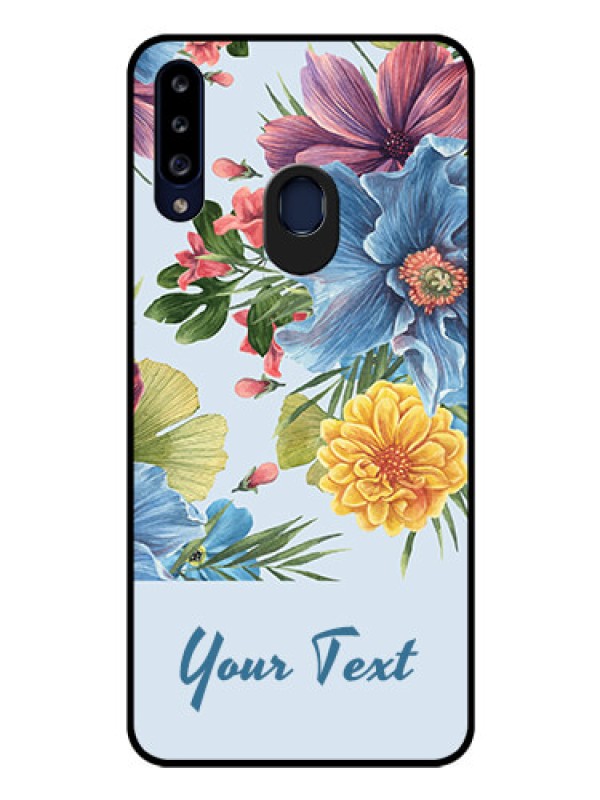 Custom Galaxy A20s Custom Glass Mobile Case - Stunning Watercolored Flowers Painting Design