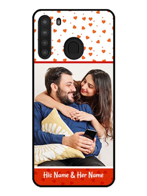 Custom Galaxy A21 Custom Glass Phone Case - Orange Love Symbol Design
