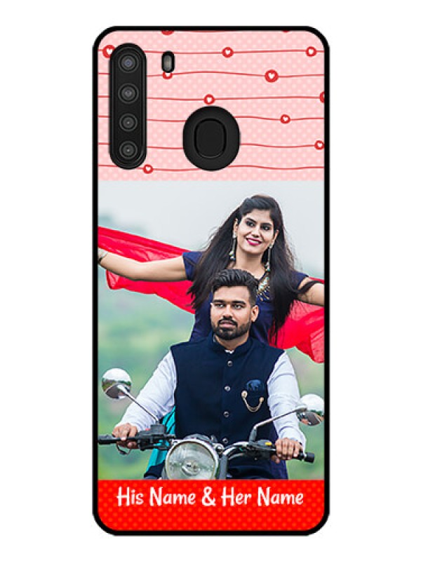 Custom Galaxy A21 Personalized Glass Phone Case - Red Pattern Case Design