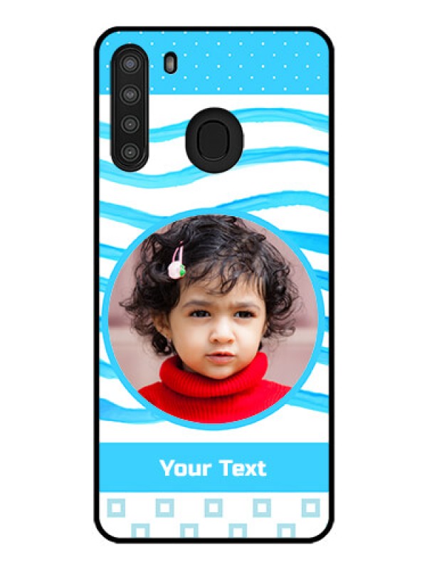 Custom Galaxy A21 Custom Glass Phone Case - Simple Blue Case Design