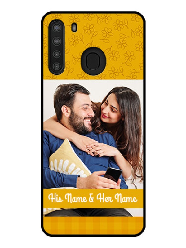 Custom Galaxy A21 Custom Glass Mobile Case - Yellow Floral Design