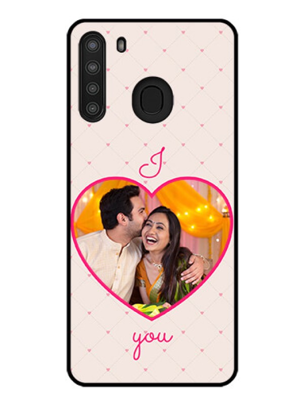Custom Galaxy A21 Custom Glass Mobile Case - Heart Shape Design