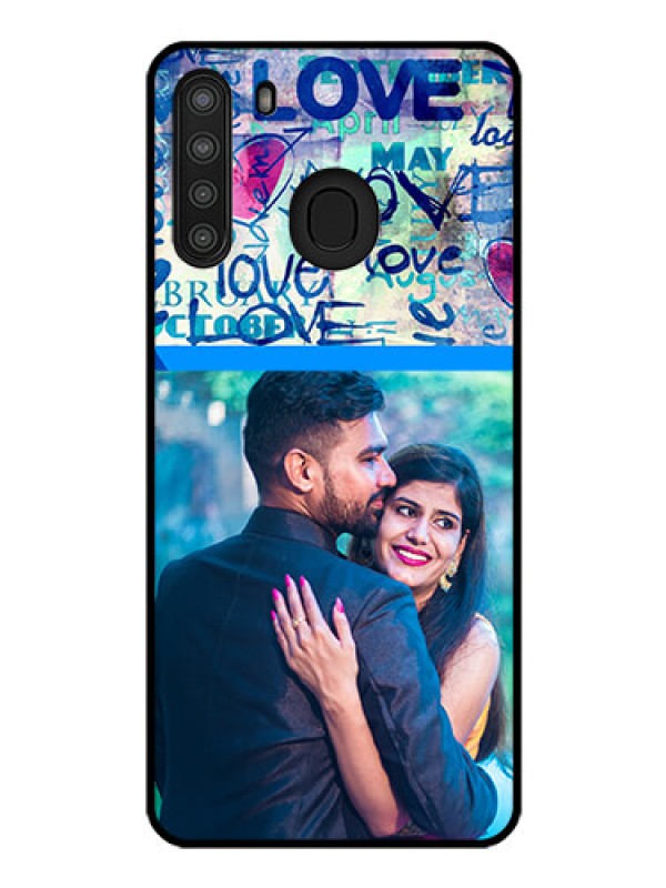 Custom Galaxy A21 Custom Glass Mobile Case - Colorful Love Design