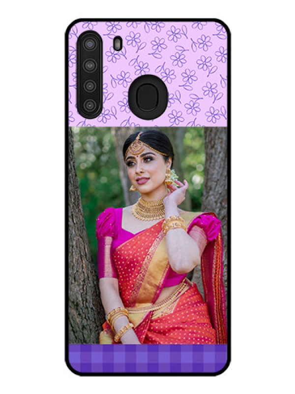 Custom Galaxy A21 Custom Glass Phone Case - Purple Floral Design