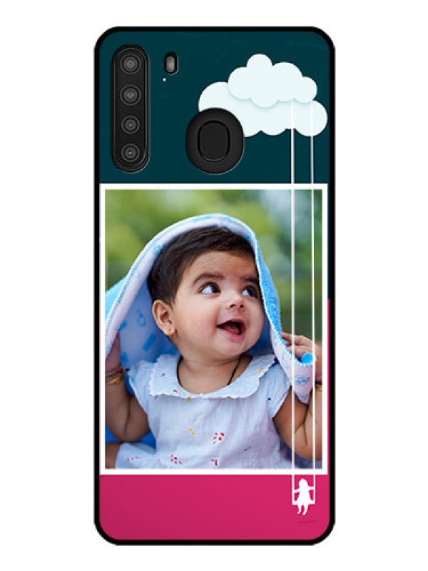 Custom Galaxy A21 Custom Glass Phone Case - Cute Girl with Cloud Design