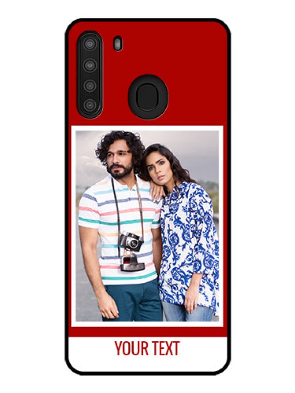 Custom Galaxy A21 Personalized Glass Phone Case - Simple Red Color Design