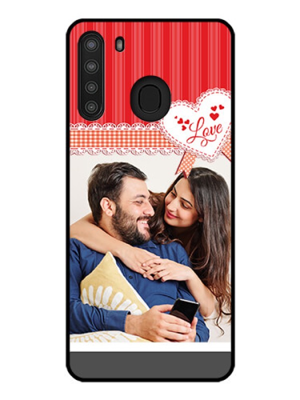 Custom Galaxy A21 Custom Glass Mobile Case - Red Love Pattern Design