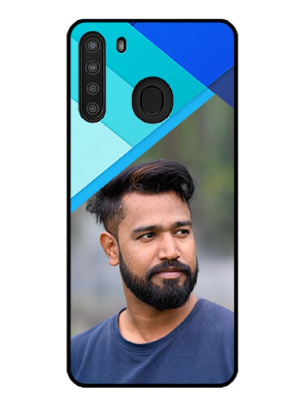 Custom Galaxy A21 Custom Glass Phone Case - Blue Pattern Design