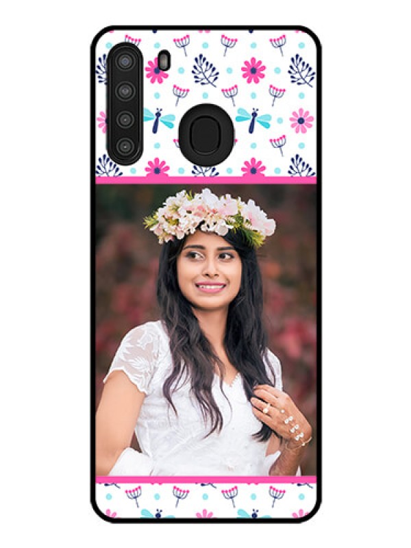 Custom Galaxy A21 Photo Printing on Glass Case - Colorful Flower Design