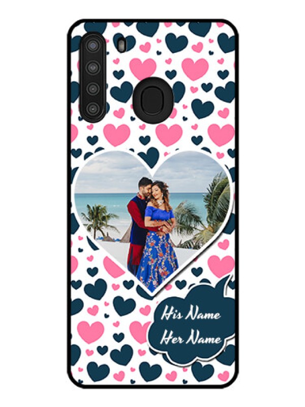 Custom Galaxy A21 Custom Glass Phone Case - Pink & Blue Heart Design