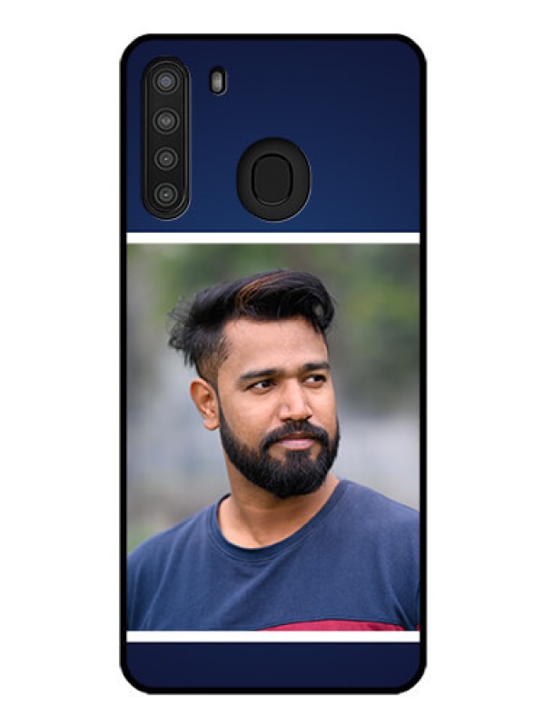 Custom Galaxy A21 Personalized Glass Phone Case - Simple Royal Blue Design