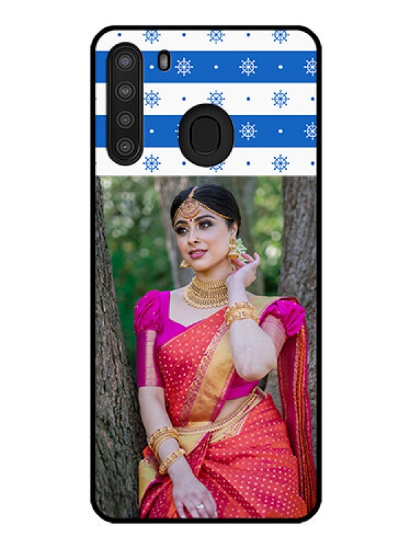 Custom Galaxy A21 Photo Printing on Glass Case - Snow Pattern Design