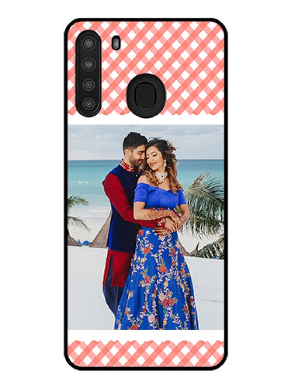 Custom Galaxy A21 Personalized Glass Phone Case - Pink Pattern Design