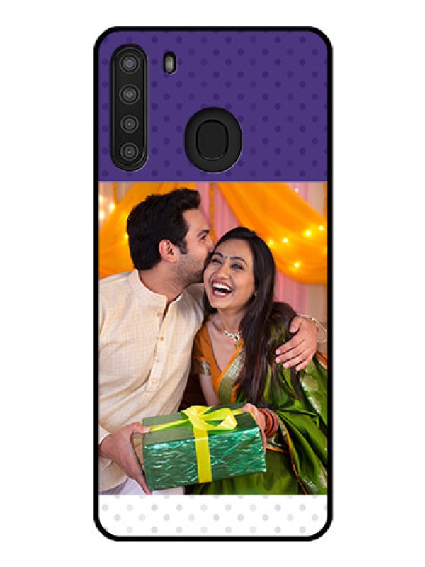 Custom Galaxy A21 Personalized Glass Phone Case - Violet Pattern Design