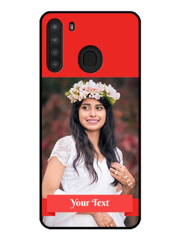 Custom Galaxy A21 Custom Glass Phone Case - Simple Red Color Design
