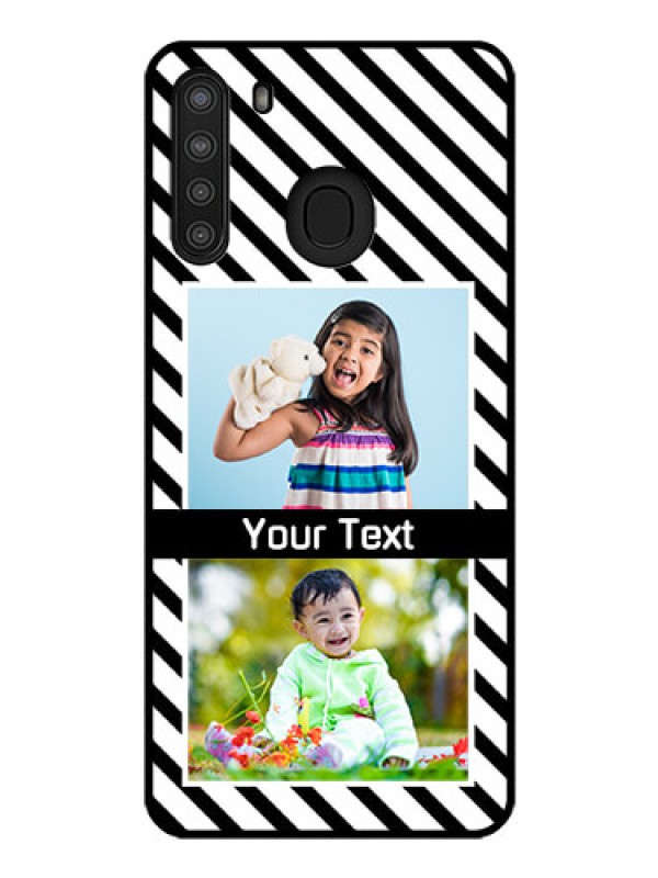 Custom Galaxy A21 Photo Printing on Glass Case - Black And White Stripes Design