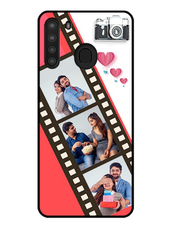 Custom Galaxy A21 Personalized Glass Phone Case - 3 Image Holder with Film Reel