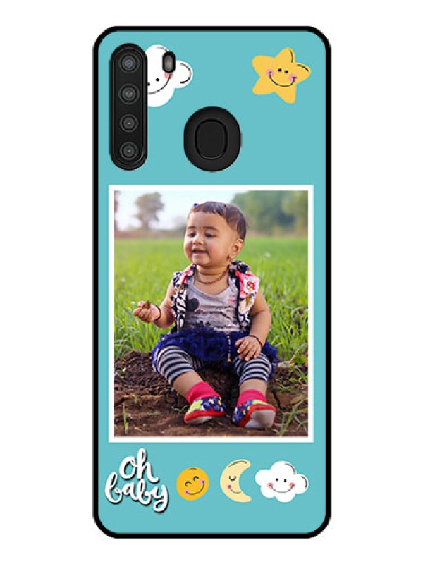 Custom Galaxy A21 Personalized Glass Phone Case - Smiley Kids Stars Design