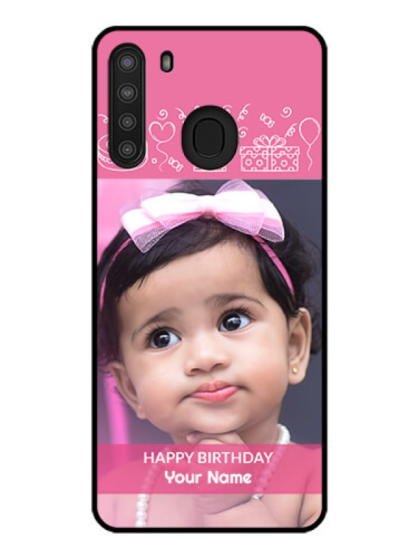 Custom Galaxy A21 Photo Printing on Glass Case - with Birthday Line Art Design