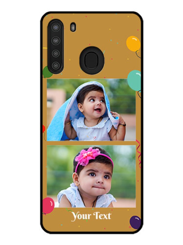 Custom Galaxy A21 Personalized Glass Phone Case - Image Holder with Birthday Celebrations Design