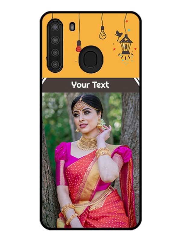 Custom Galaxy A21 Custom Glass Mobile Case - with Family Picture and Icons