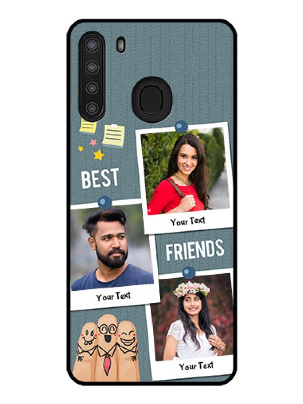 Custom Galaxy A21 Personalized Glass Phone Case - Sticky Frames and Friendship Design