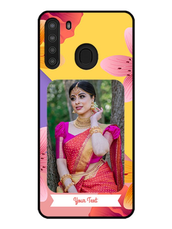 Custom Galaxy A21 Custom Glass Mobile Case - 3 Image With Vintage Floral Design