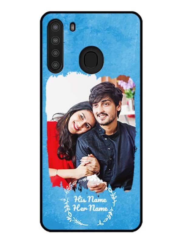 Custom Galaxy A21 Custom Glass Phone Case - Blue Color Vintage Design