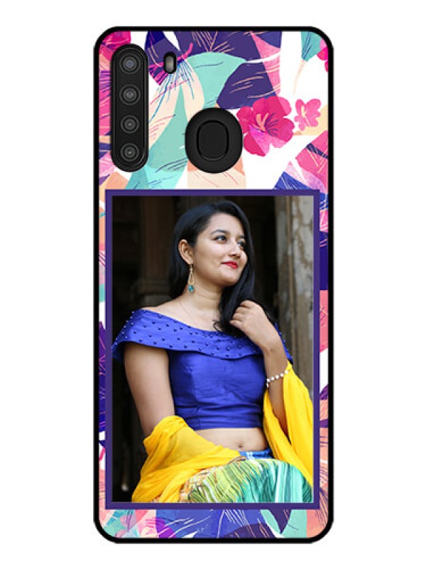 Custom Galaxy A21 Custom Glass Mobile Case - Abstract Floral Design