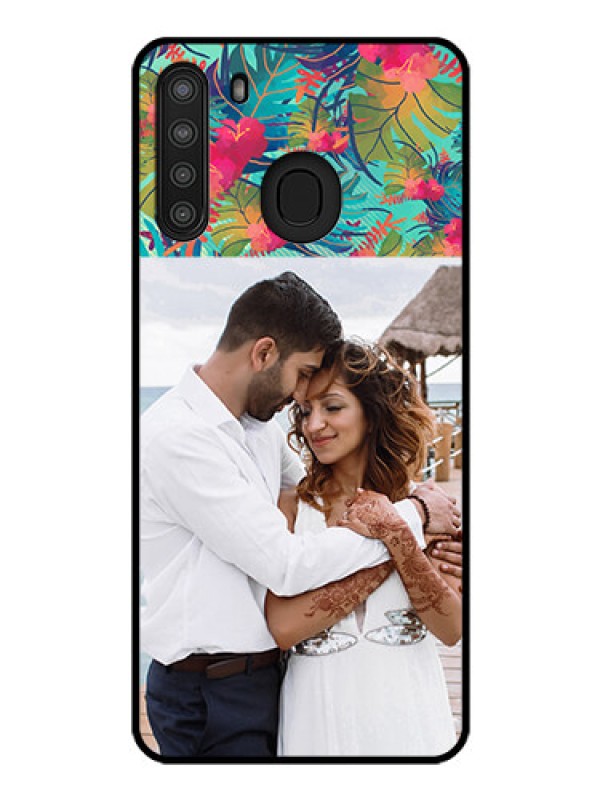 Custom Galaxy A21 Photo Printing on Glass Case - Watercolor Floral Design