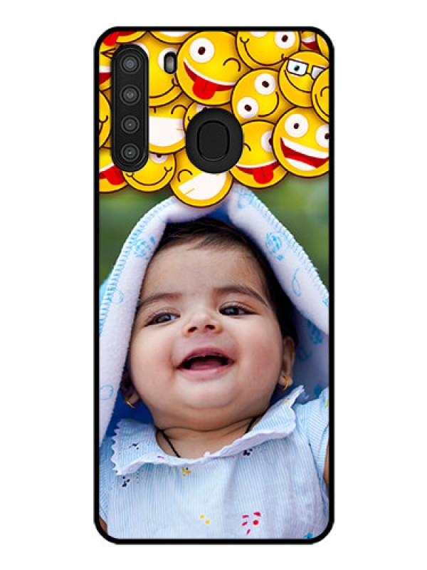 Custom Galaxy A21 Custom Glass Mobile Case - with Smiley Emoji Design