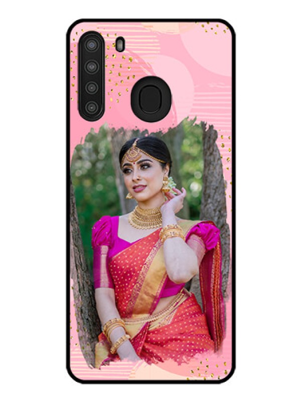 Custom Galaxy A21 Personalized Glass Phone Case - Gold Glitter Splash Design