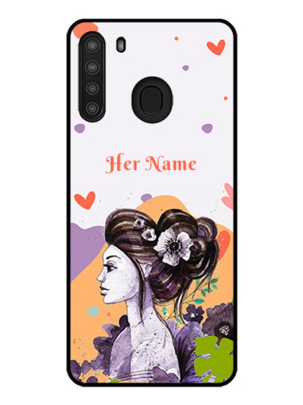 Custom Galaxy A21 Personalized Glass Phone Case - Woman And Nature Design