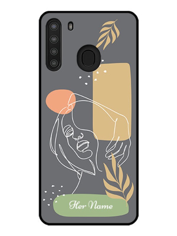 Custom Galaxy A21 Custom Glass Phone Case - Gazing Woman line art Design