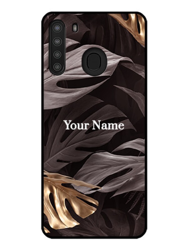 Custom Galaxy A21 Personalised Glass Phone Case - Wild Leaves digital paint Design
