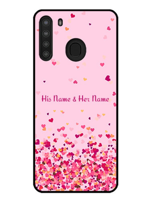 Custom Galaxy A21 Photo Printing on Glass Case - Floating Hearts Design