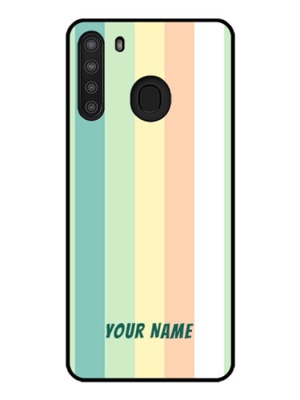Custom Galaxy A21 Photo Printing on Glass Case - Multi-colour Stripes Design