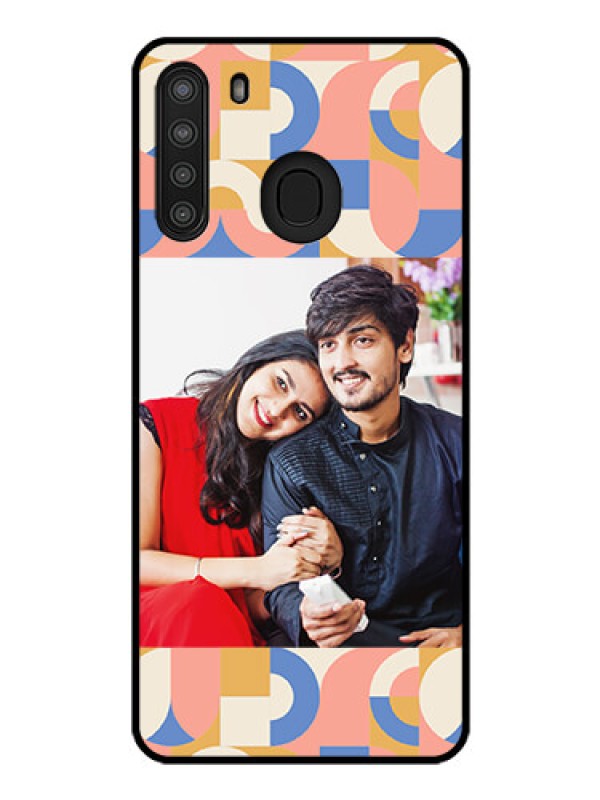 Custom Galaxy A21 Photo Printing on Glass Case - Semi-circle Maze Pattern Design