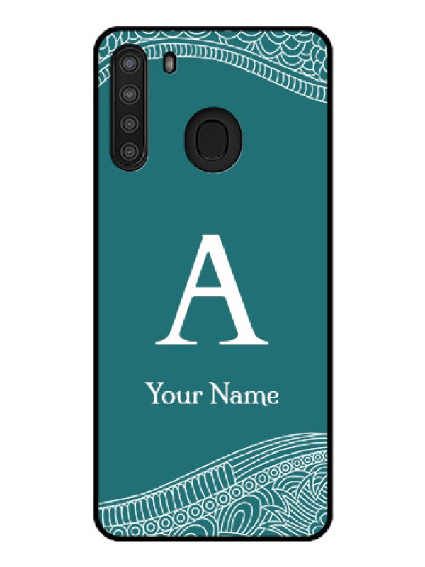 Custom Galaxy A21 Personalized Glass Phone Case - line art pattern with custom name Design