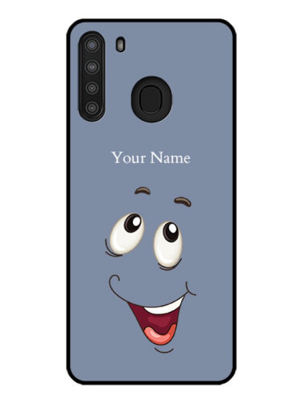 Custom Galaxy A21 Photo Printing on Glass Case - Laughing Cartoon Face Design