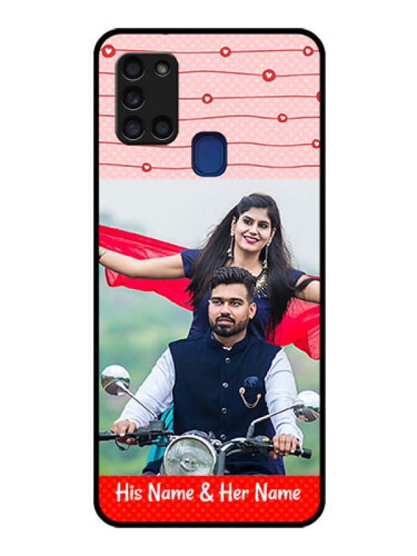 Custom Galaxy A21s Personalized Glass Phone Case  - Red Pattern Case Design