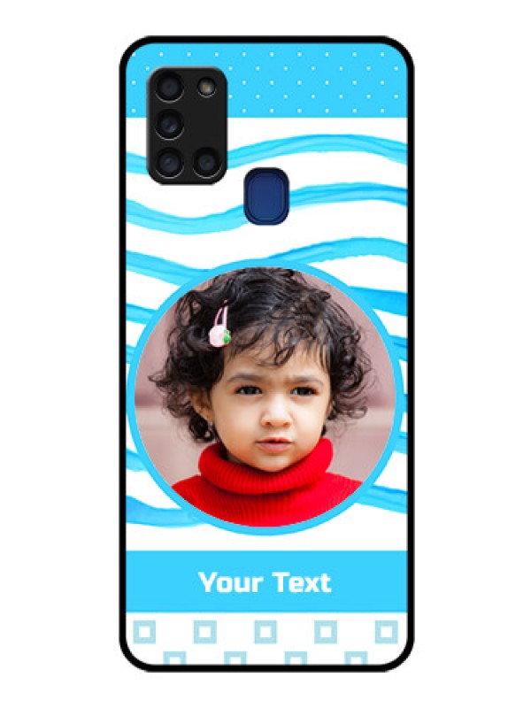 Custom Galaxy A21s Custom Glass Phone Case  - Simple Blue Case Design