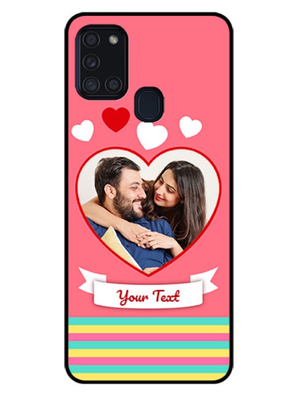Custom Galaxy A21s Photo Printing on Glass Case  - Love Doodle Design