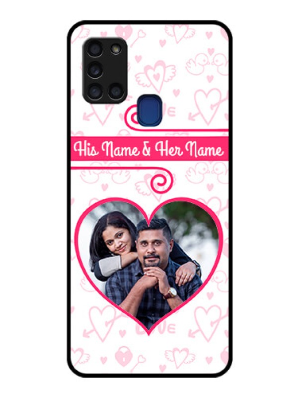 Custom Galaxy A21s Personalized Glass Phone Case  - Heart Shape Love Design