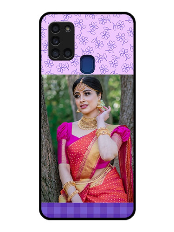 Custom Galaxy A21s Custom Glass Phone Case  - Purple Floral Design